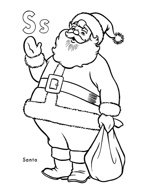 ABC Alphabet Coloring Sheets - S is for Santa 
