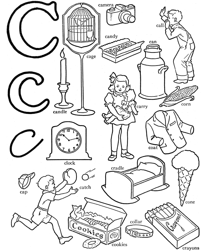 ABC Words Coloring Pages � Letter C � Cage | Free Coloring Pages