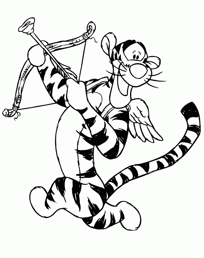 Cute Tigger As Cupid With Arrow Coloring Pages - Valentine Day