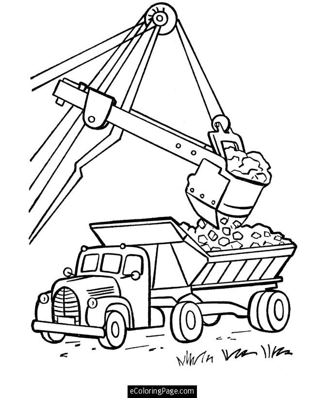 Excavator and Dump Truck Printable Coloring Page