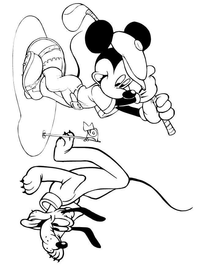 Mickey Mouse Golfing With Pluto Coloring Page | Free Printable
