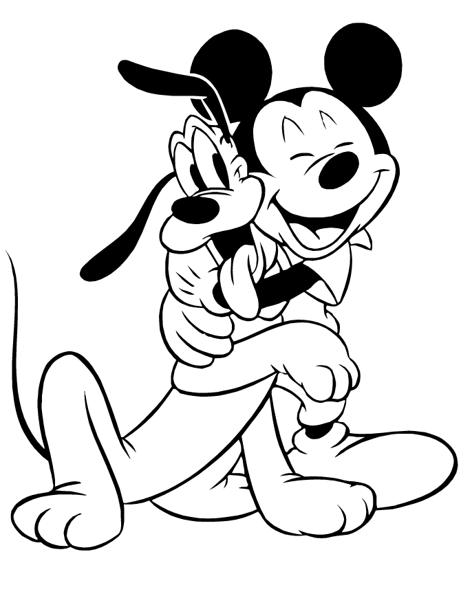 Mickey Mouse Hugging Pluto Dog Coloring Page