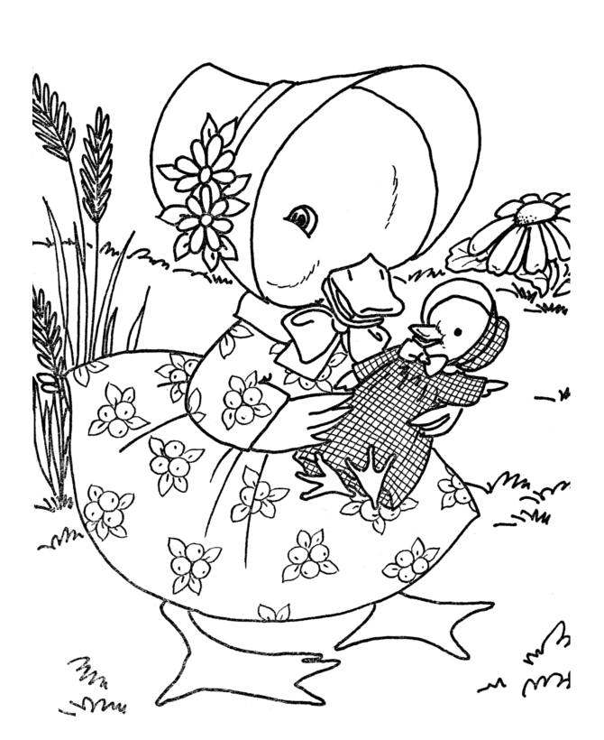 Toy Animal Coloring Pages | Toy Mother and Baby Duck Coloring Page