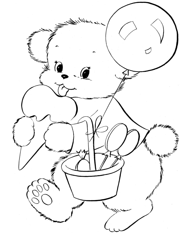 Teddy Bear Coloring Pages | Cute Birthday Teddy Bear Coloring