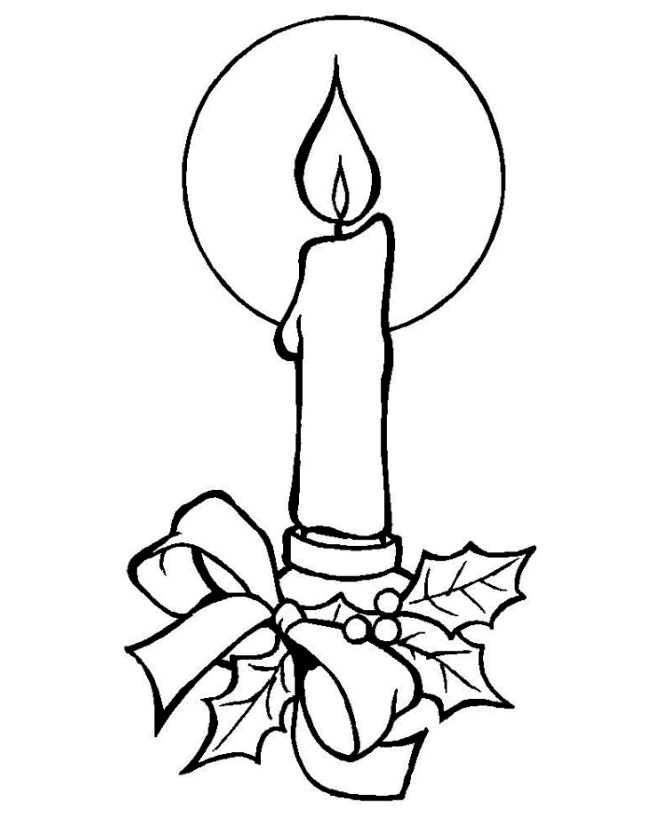 Christmas Candles Coloring pages - Christmas Candle halo and holly
