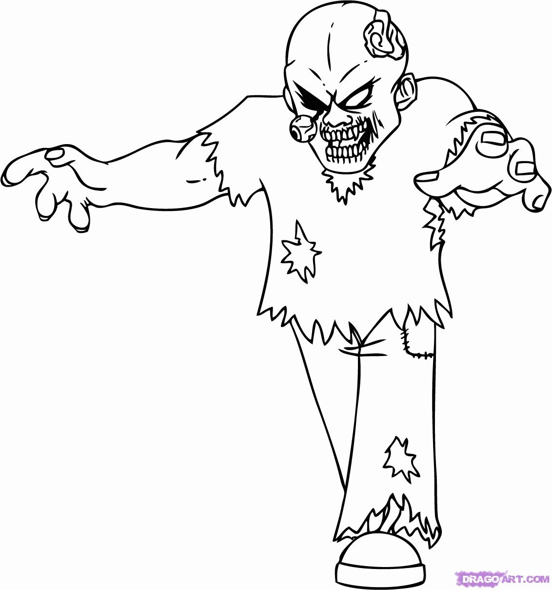 Printable Halloween Zombie Colouring Clip Art Library