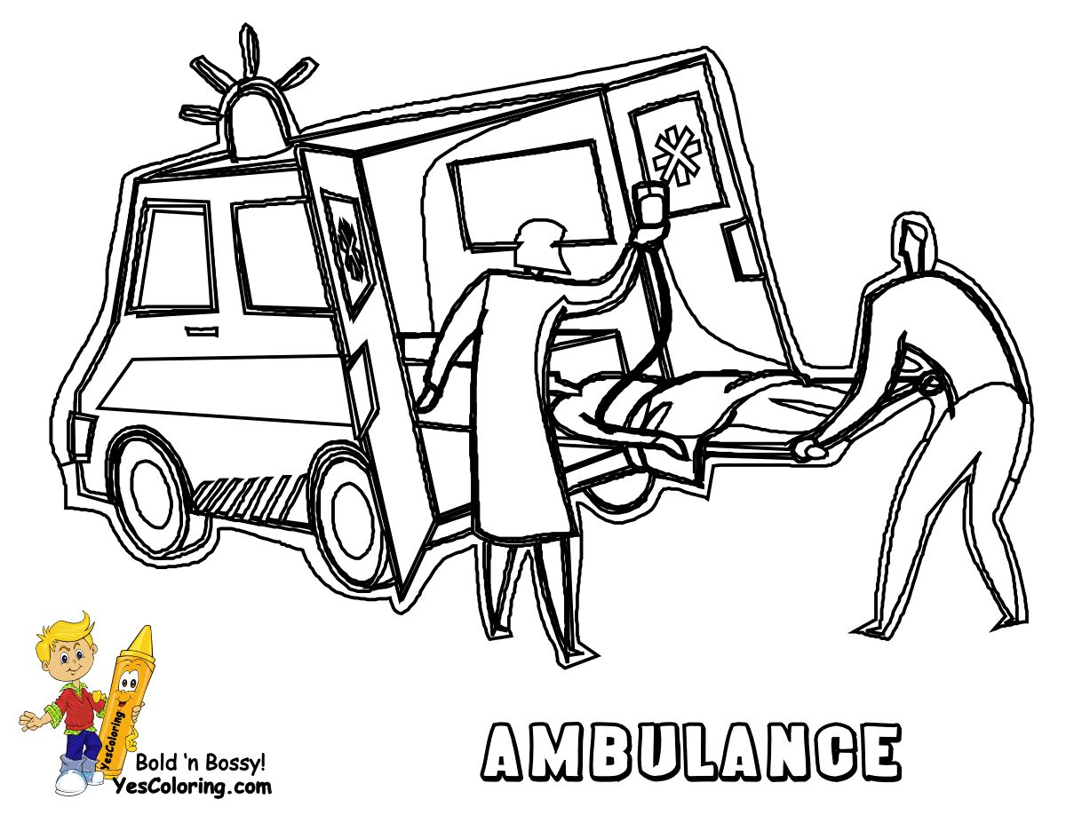 Ambulance and Paramedics  Coloring Page