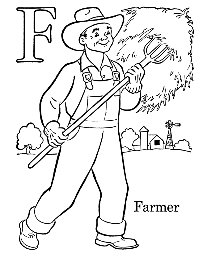 Kids ABC Coloring Pages | Letter F - Free printable farm Alphabet