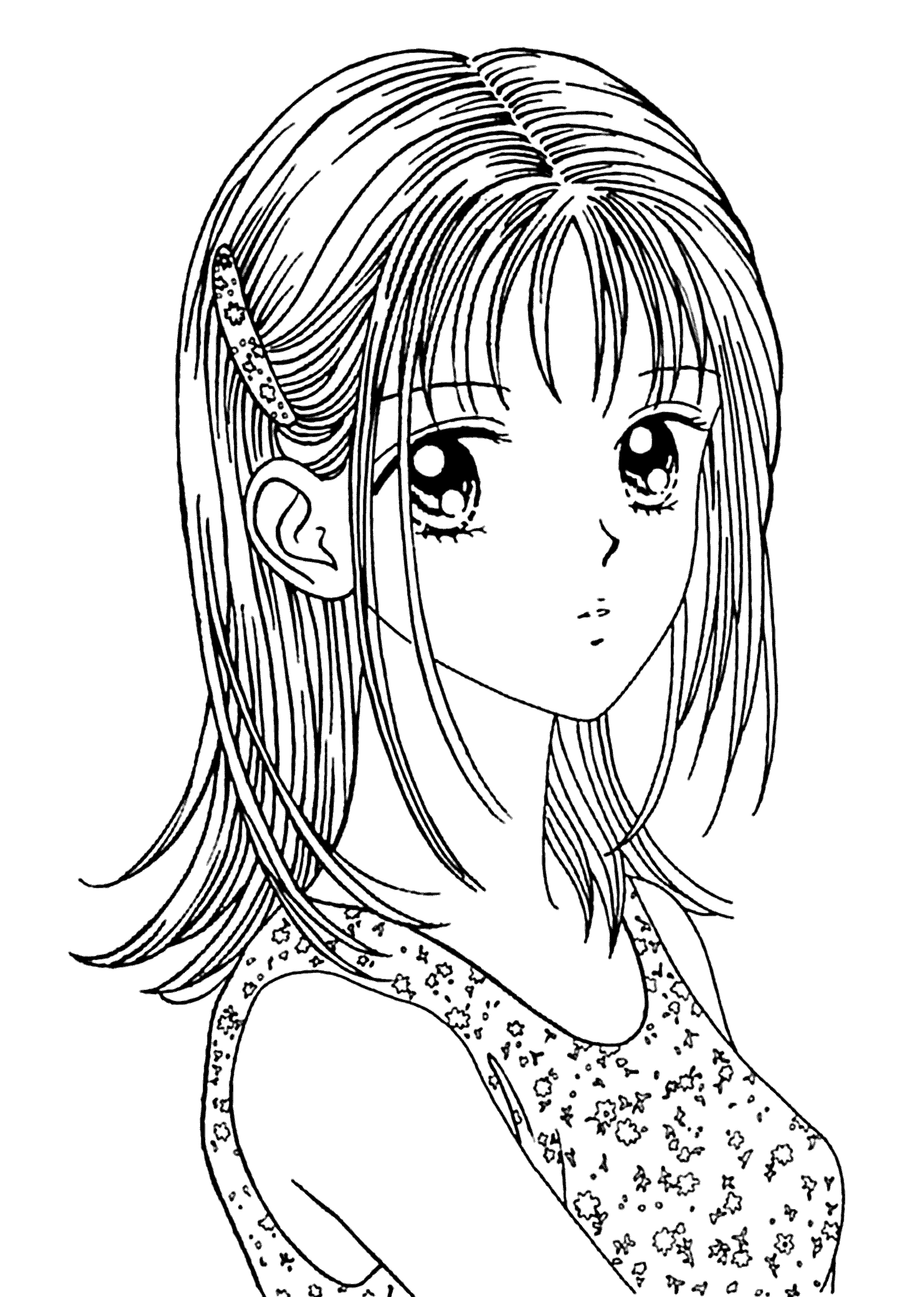 pretty anime girl coloring page - Clip Art Library