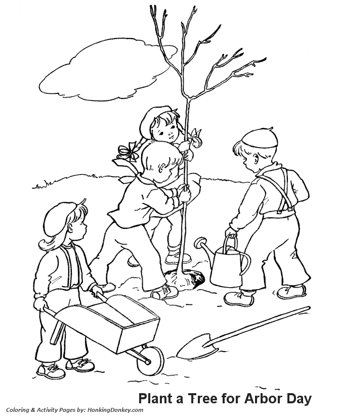 Arbor Day Coloring Pages - Children planting a tree Coloring Pages