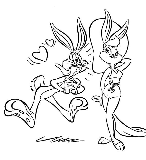 Bugs Bunny Fall in Love with Lola Bunny Coloring Pages: Bugs Bunny