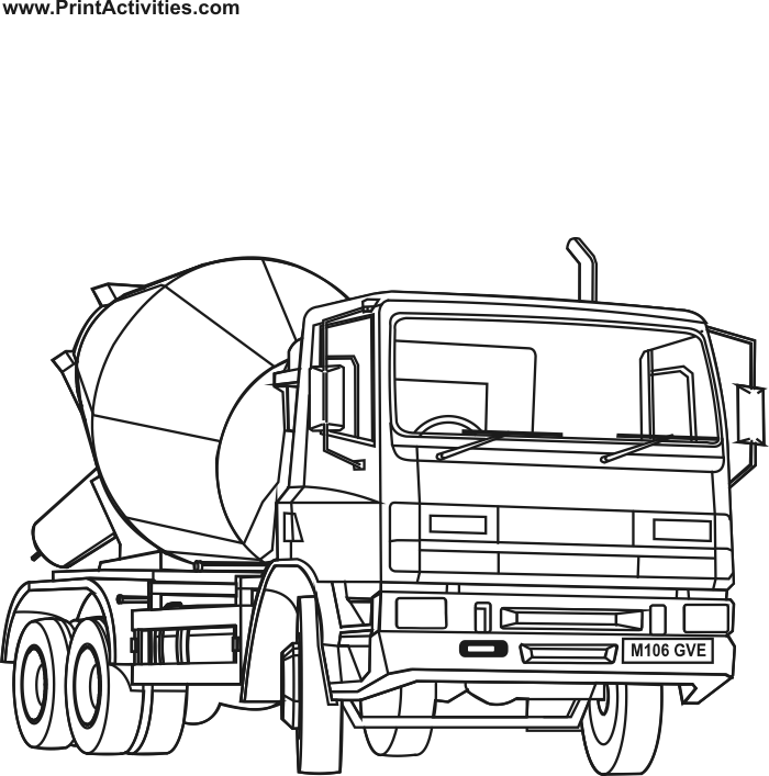 Free Cement Mixer Coloring Page, Download Free Cement Mixer Coloring