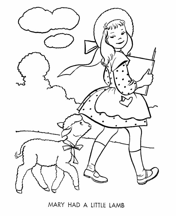 BlueBonkers: Nursery Rhymes Coloring Page Sheets - Mary had