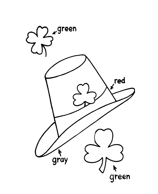 St Patricks Day Coloring Pages - Irish tophat and Shamrocks
