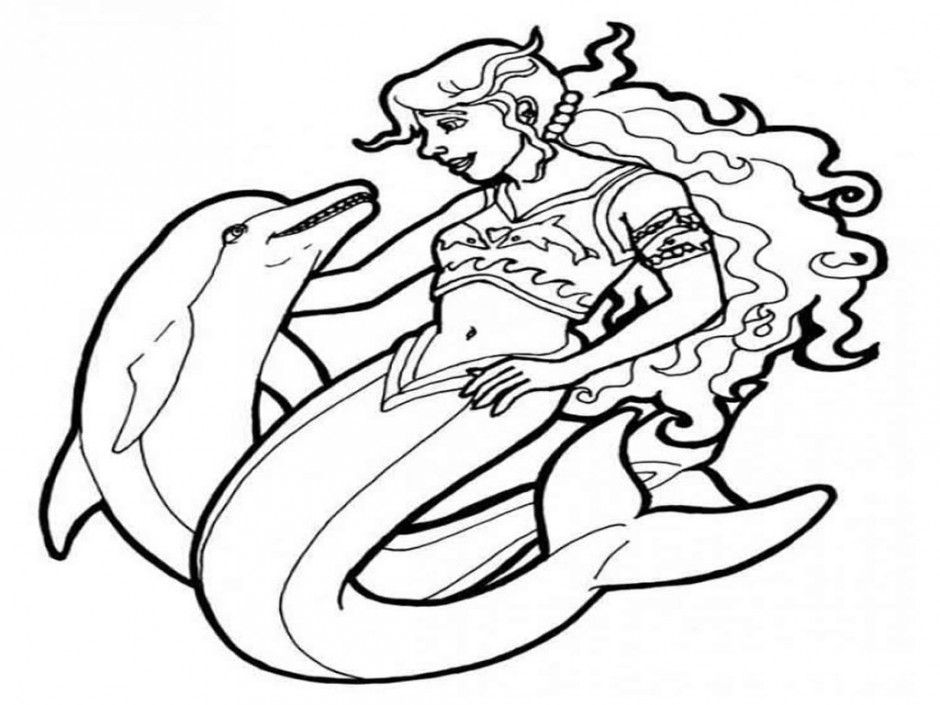 Mermaid With Dolphin Coloring Page Clip Art Library