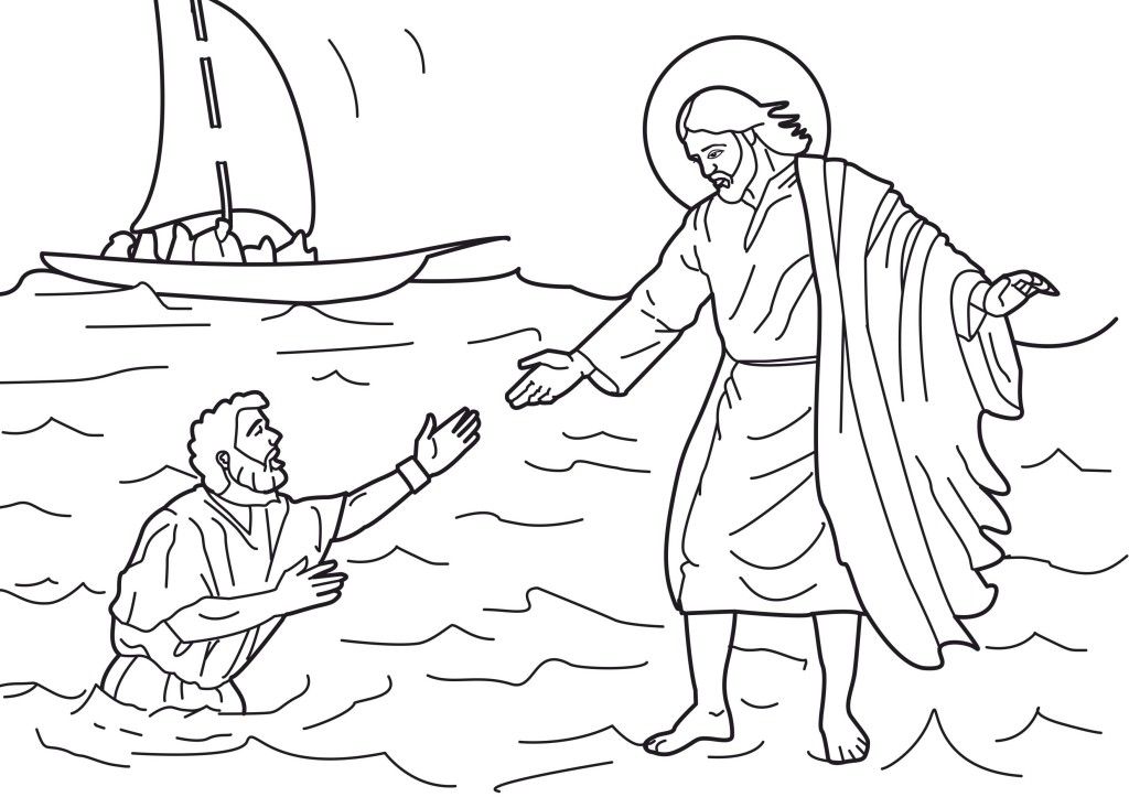 Jesus Walks On Water Coloring Page - Free Coloring Page