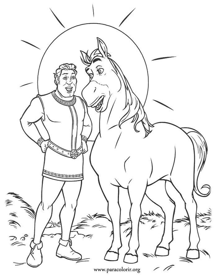 Shrek - Shrek in his human form and Donkey coloring page