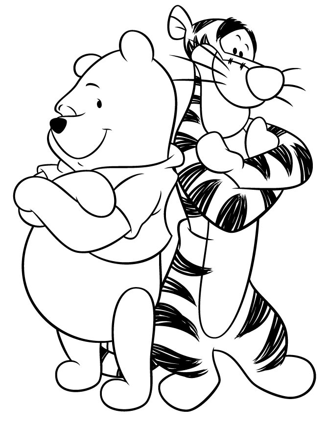 Pooh Bear And Tigger Back To Back Coloring Page | HM Coloring Pages
