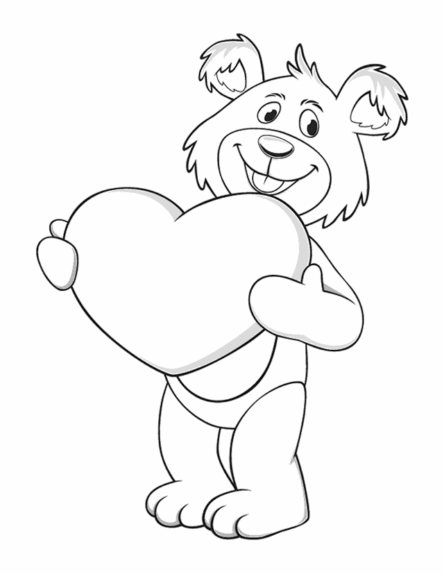 Valentines Bear Holding Heart | Free Printable Coloring Pages