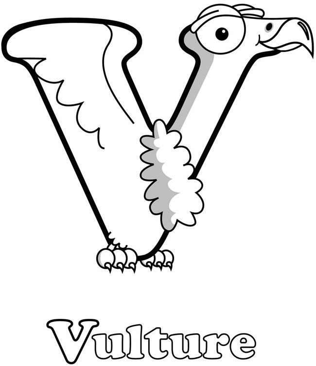 letter V coloring page | V is for Vulture