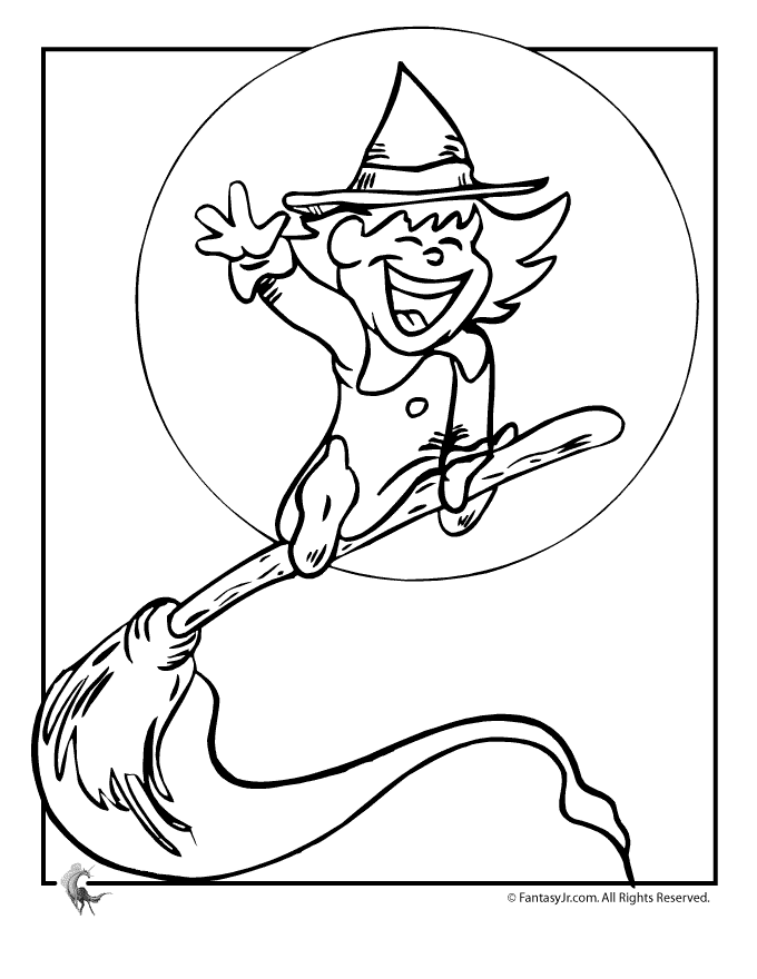  Halloween Witch and Full Moon Coloring Page
