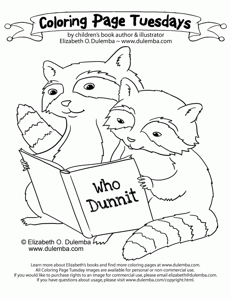  Coloring Page Tuesday - Reading Raccoons!