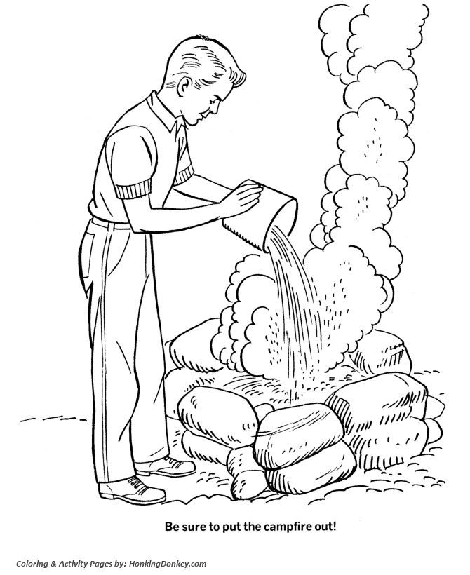 campfire safety coloring page  | Building Camp