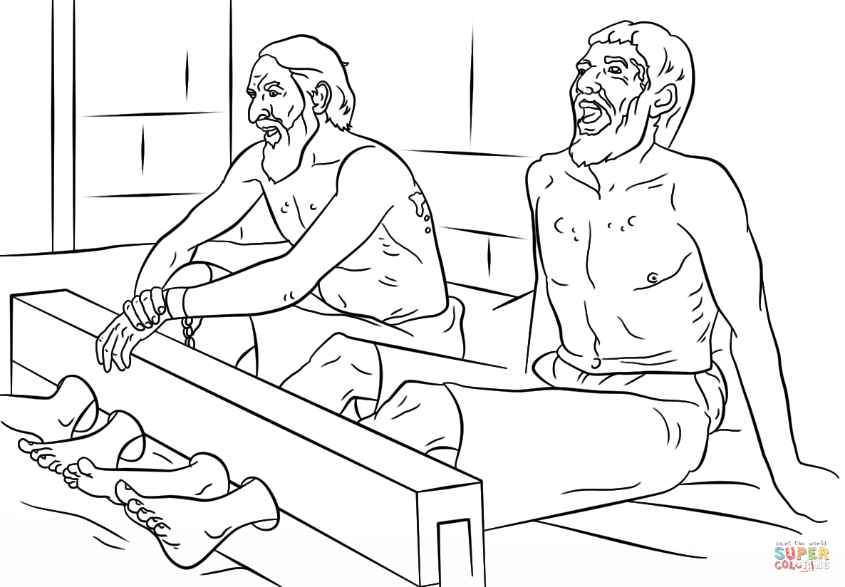 Paul and Silas Sing in Prison coloring page | Free Printable