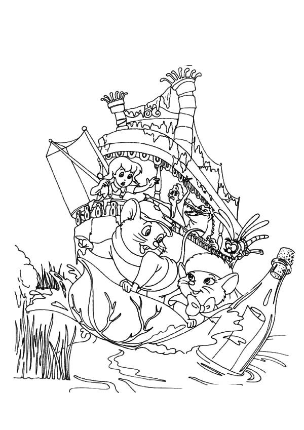 The Rescuers Save Message in a Bottle Coloring Pages: The Rescuers