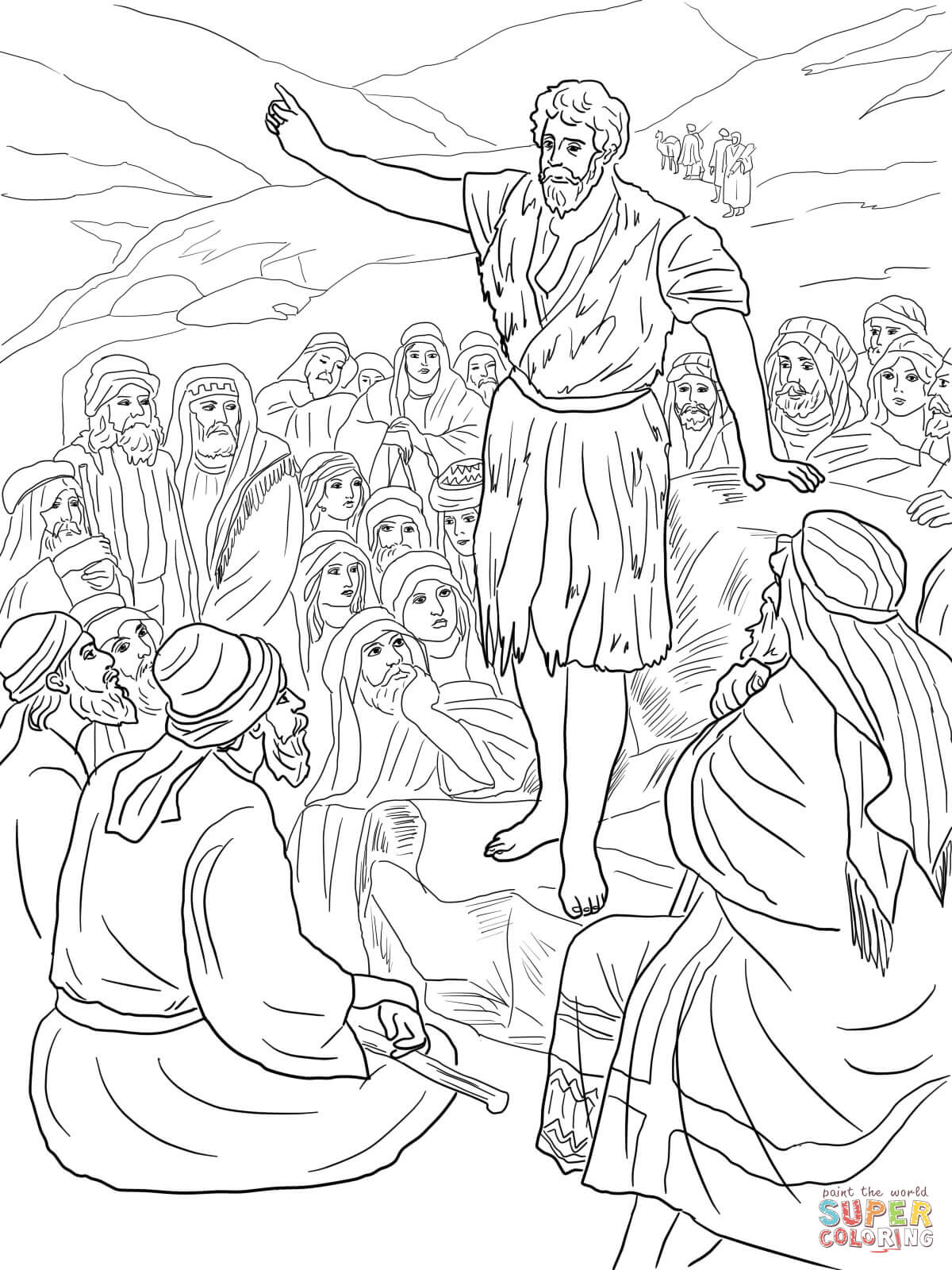 Zechariah, Elizabeth and Baby John the Baptist coloring page