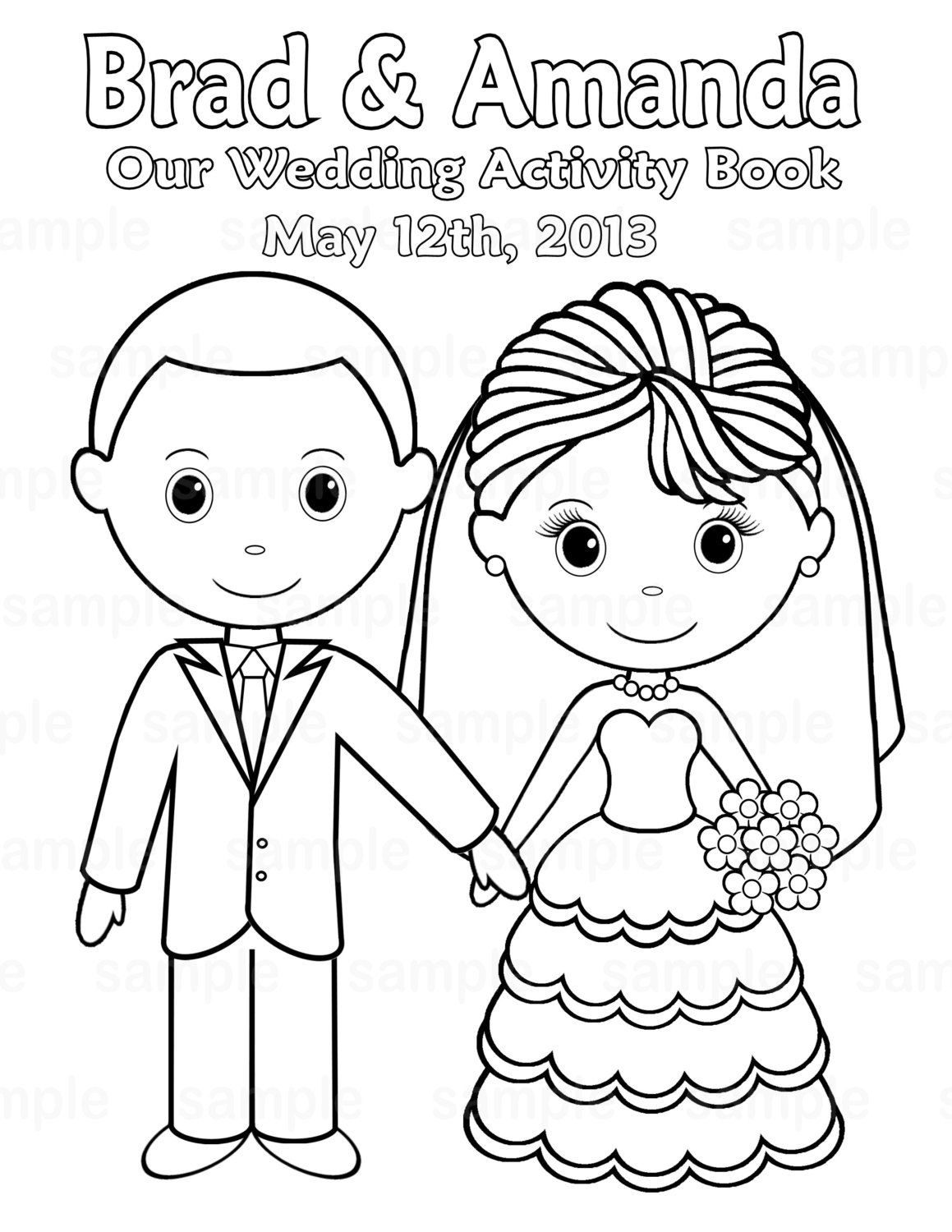 wedding colouring in book template Clip Art Library