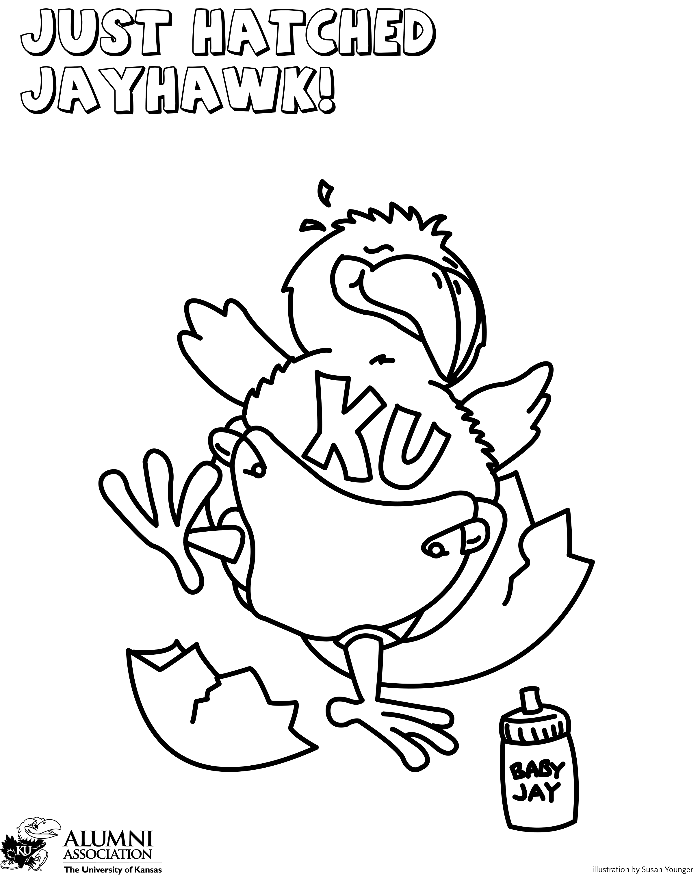 Just Hatched Jayhawk - KU coloring page.