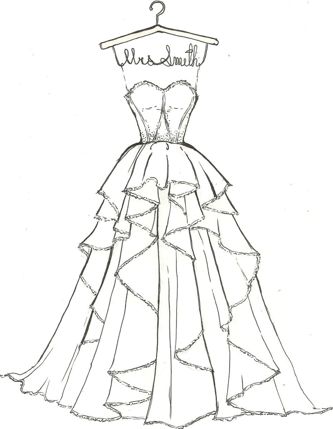 Printable Wedding Dress Coloring Pages | High Quality Coloring Pages