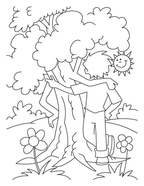 A boy is celebrating an arbor day with the tree coloring page