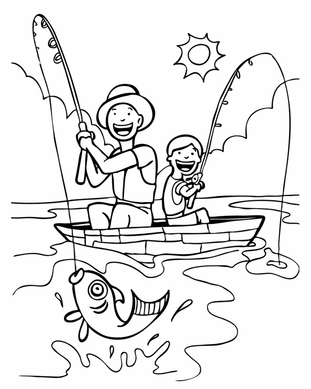 Dad and Son Fishing | Free Printable Coloring Pages