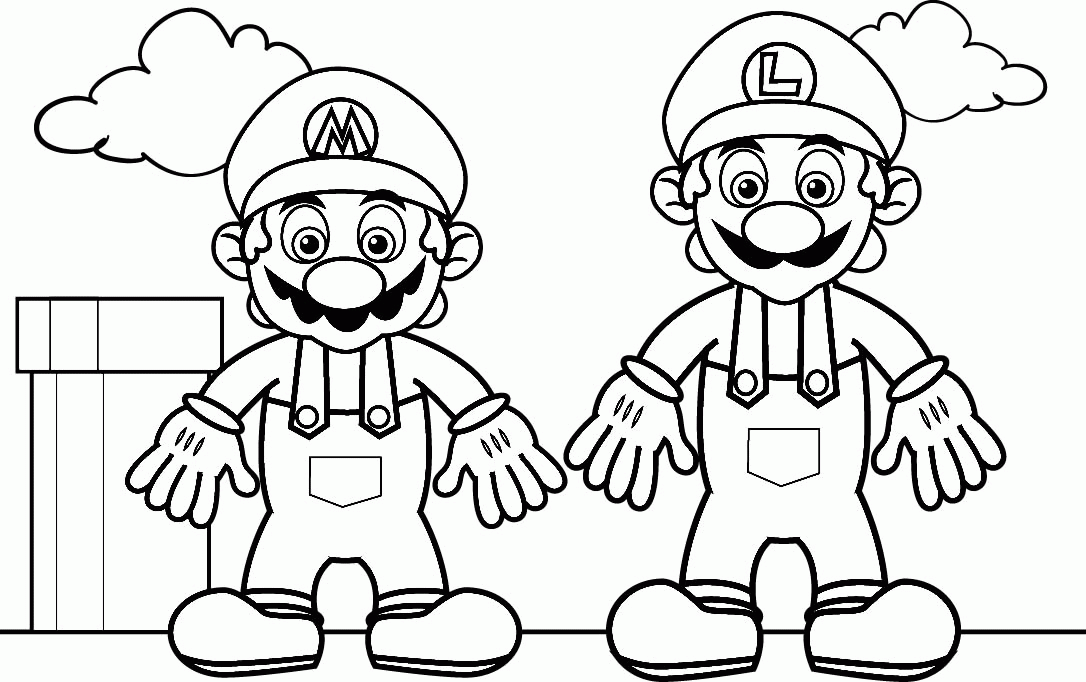 Mario Coloring pages - Black and white super Mario drawings