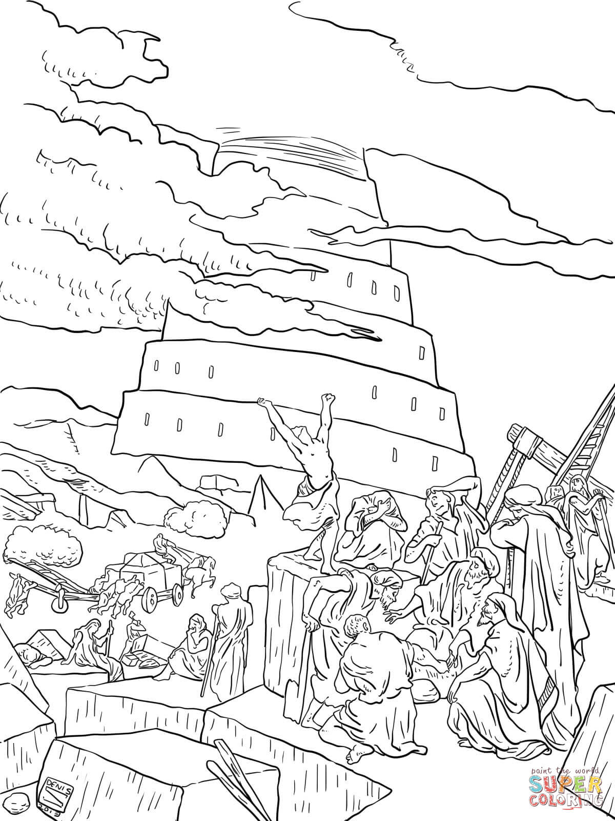 Tower of Babel and the Confusion of Tongues coloring page | Free