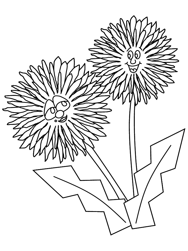 Dandelion Cartoon Flowers Coloring Pages  Coloring Book