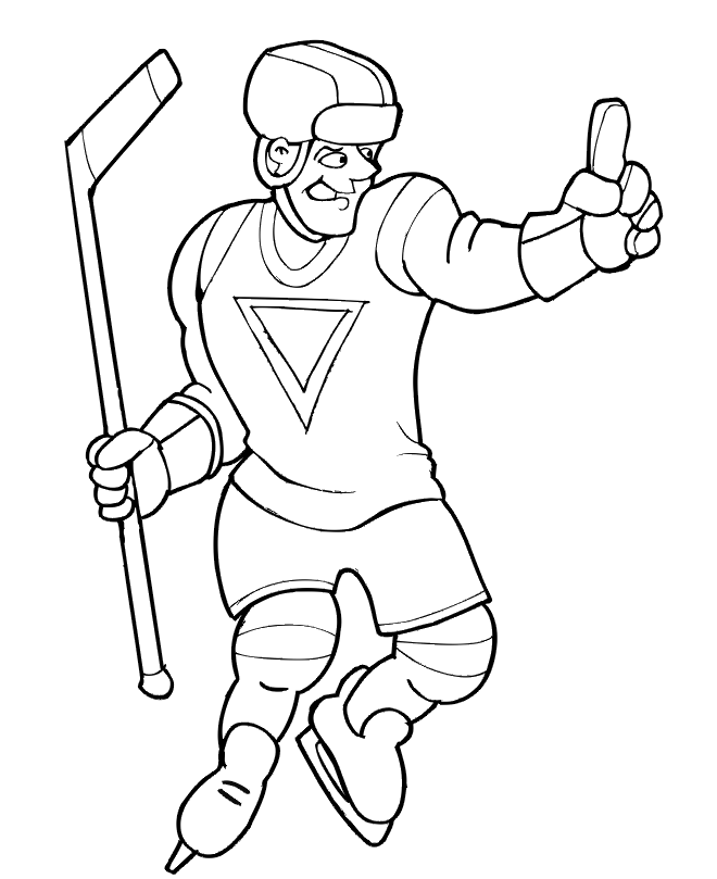 Hockey Coloring Page | A Player With His Finger Up