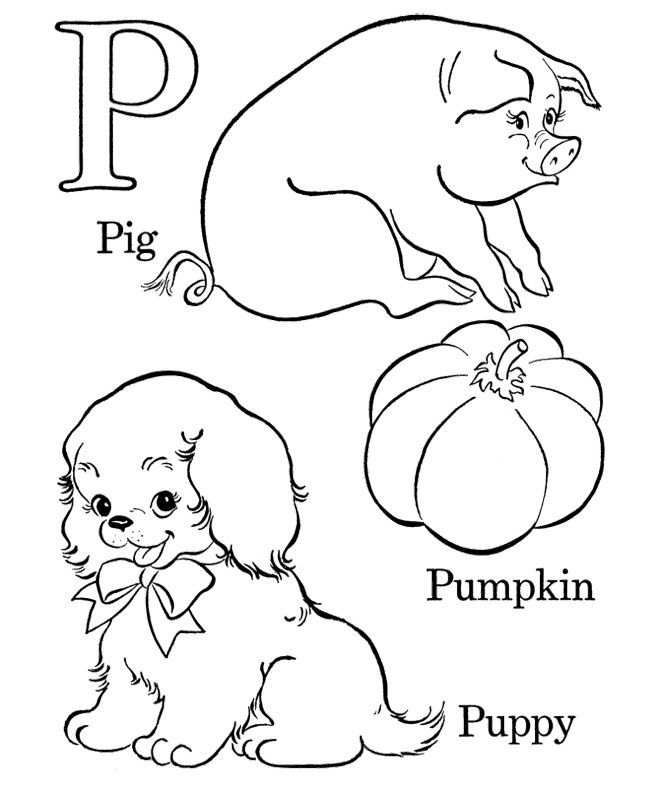 Alphabet P For Pig Pumpkin And Puppy Coloring Pages | Pigs
