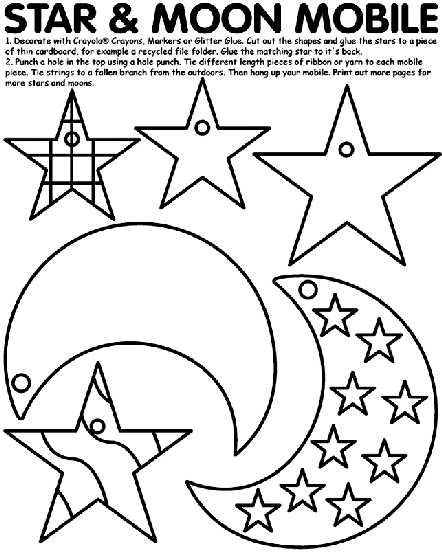 Star and Moon Mobile Coloring Page |Clipart Library