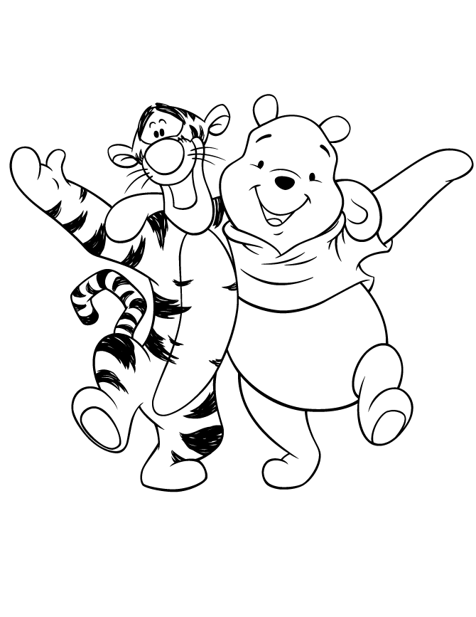 Cartoon Tigger And Pooh Best Friends Coloring Page | HM Coloring Pages