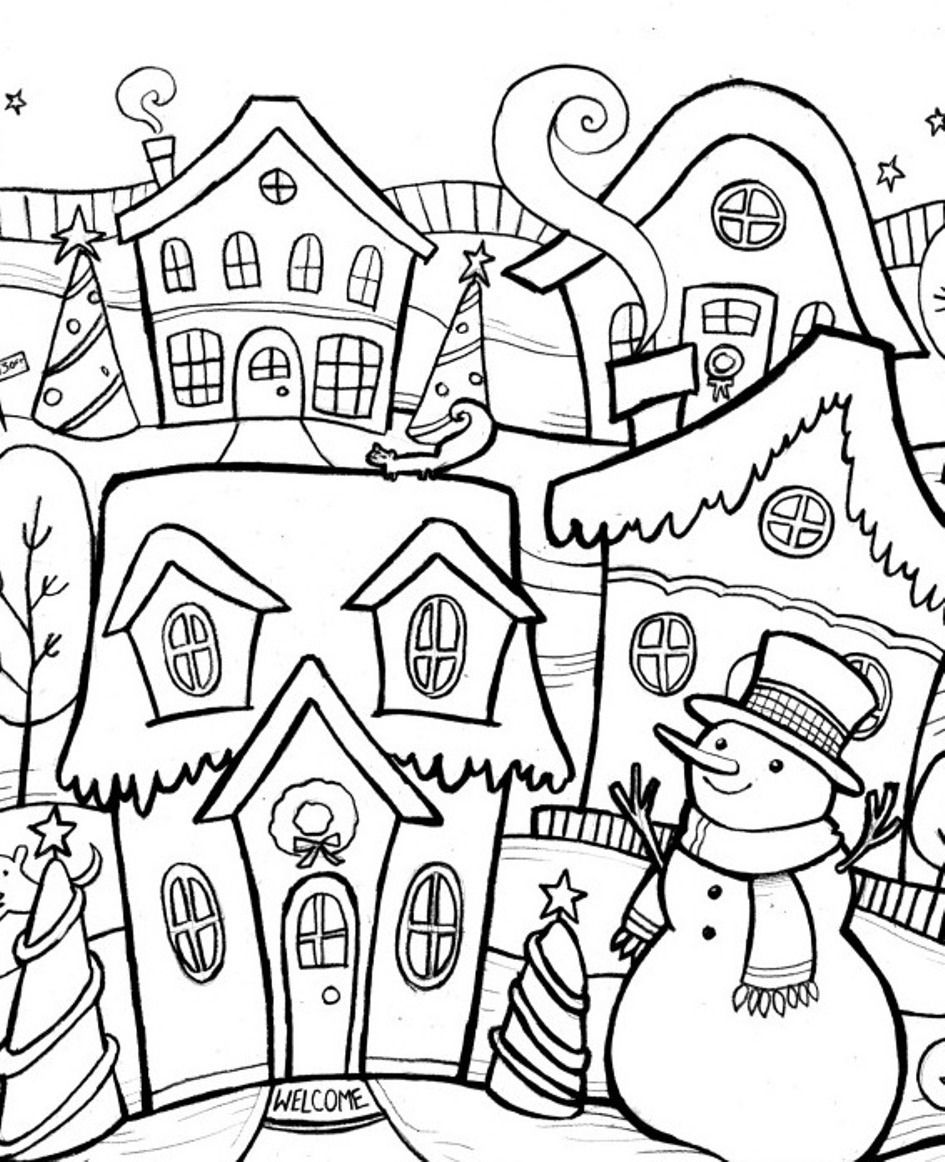 Scene Of Chirstmas Winter Coloring Pages | Winter Coloring pages