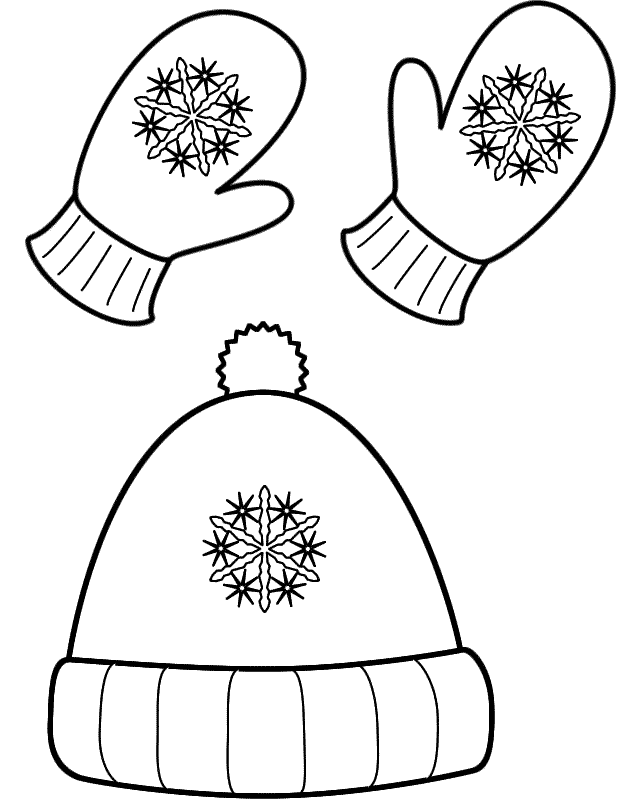 Winter Hat and Mittens - Coloring Page 