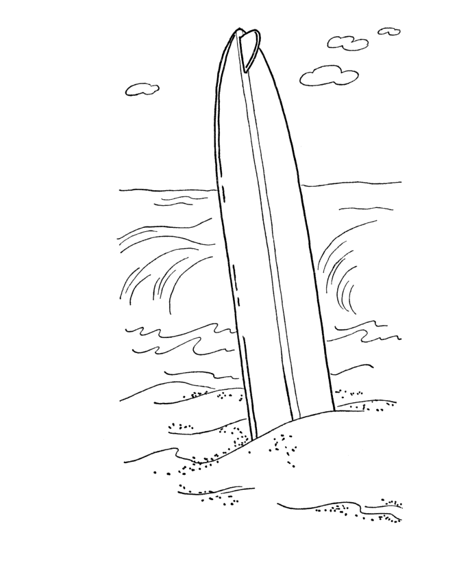 Bluebonkers : Surfboard at the Beach in Summer - Summer Coloring