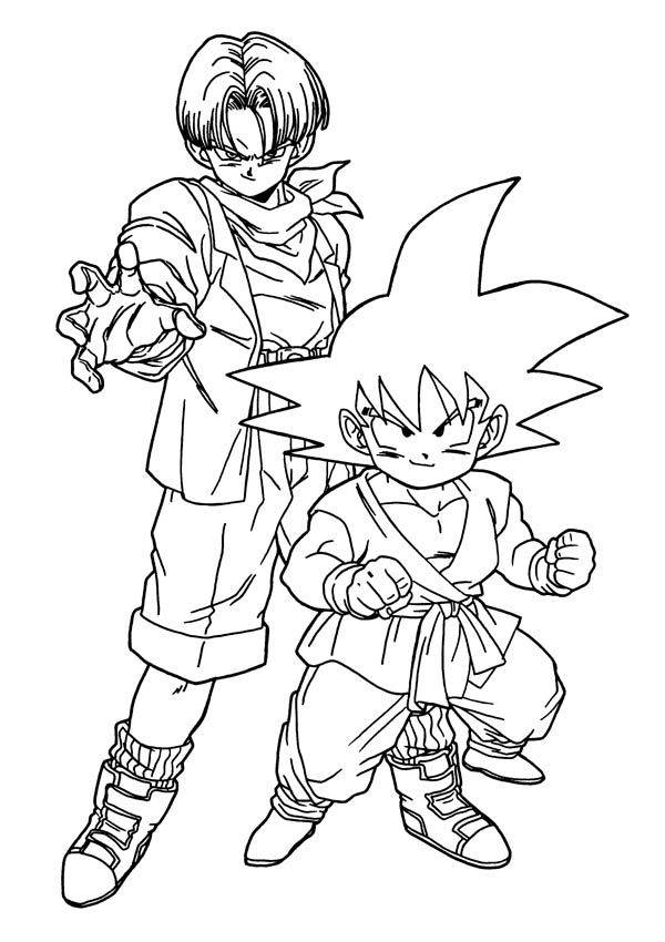 Trunks and Goku in Dragon Ball Z Coloring Page: Trunks and Goku in