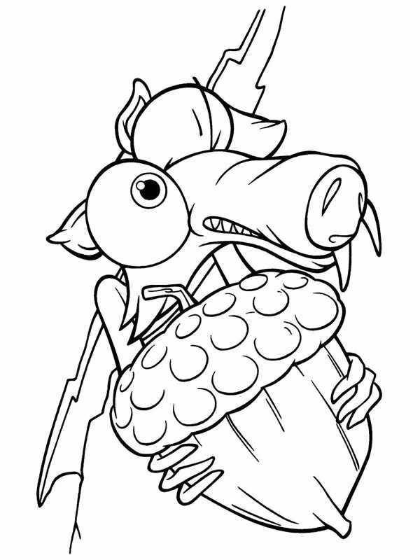 Scrat Holding Fruit Pine Tight in Ice Age Coloring Pages 