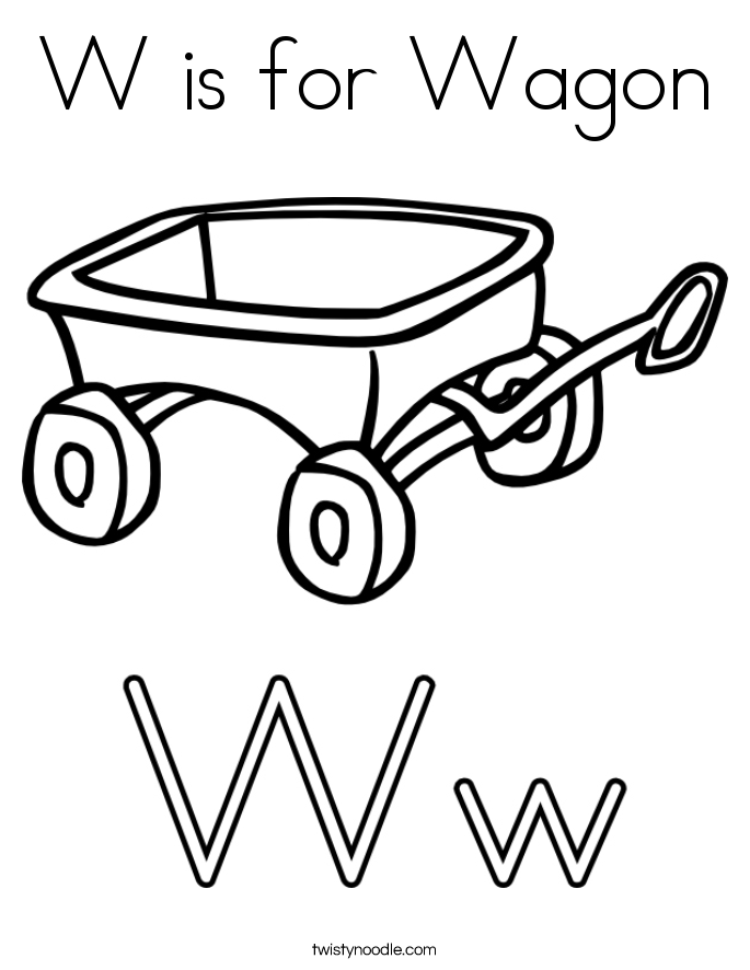 W is for Wagon Coloring Page 