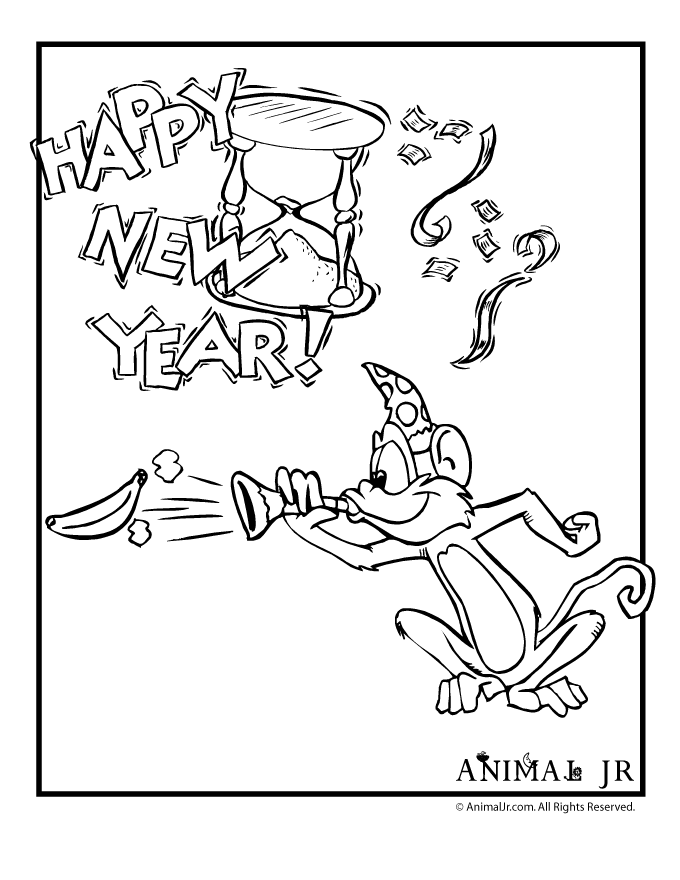 New Years Coloring Pages: Funny Animals 