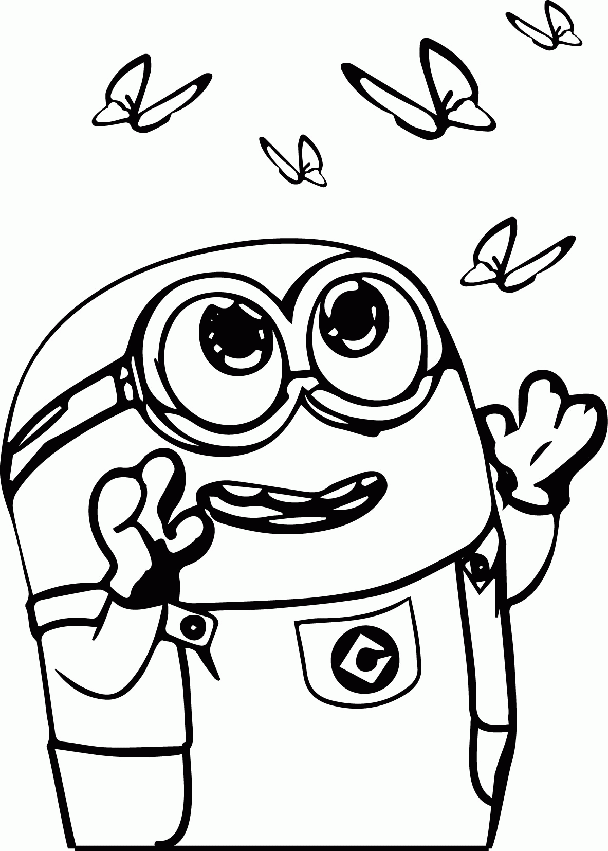 Minion Catch Butterfly Coloring Page